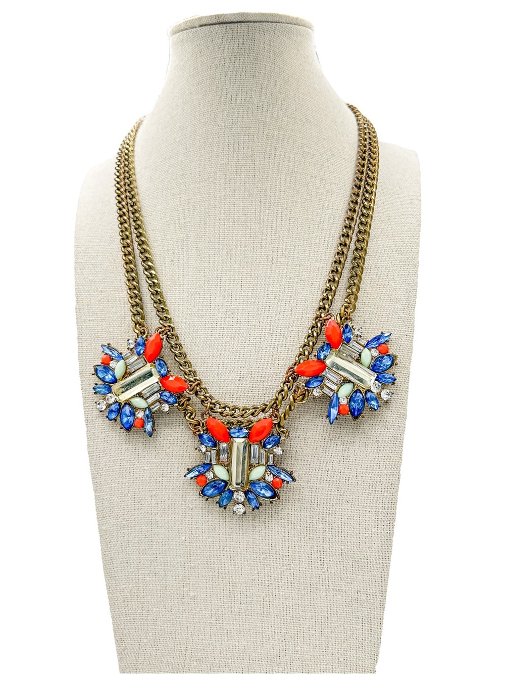 Vintage Style Multi Strand Curb Chain Statement Necklace Modernist Jewel
